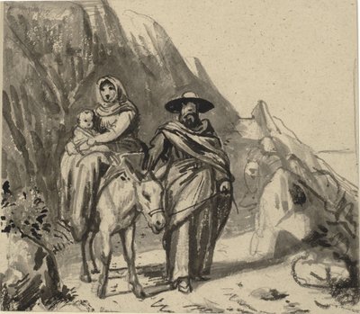 De Heilige Familie, tussen rotsen op weg naar Egypte door Wilhelm Marstrand