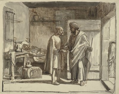 De barmhartige Samaritaan betaalt de herbergier door Wilhelm Marstrand