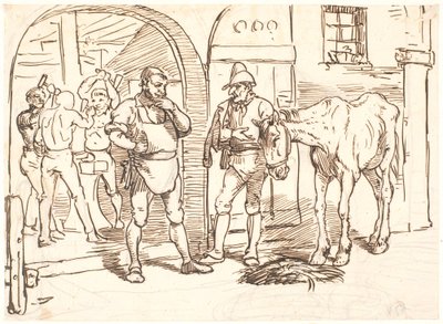 Het oude paard wordt naar een Romeinse smederij gebracht door Wilhelm Marstrand