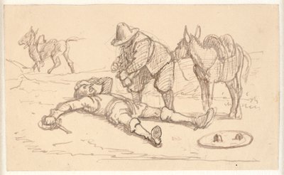 Don Quichot ligt gewond en wordt geholpen door Sancho door Wilhelm Marstrand