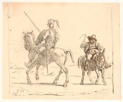 Don Quichot rijdt naar links, Sancho Panza naar rechts door Wilhelm Marstrand