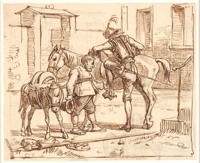 Don Quichot stijgt te paard door Wilhelm Marstrand