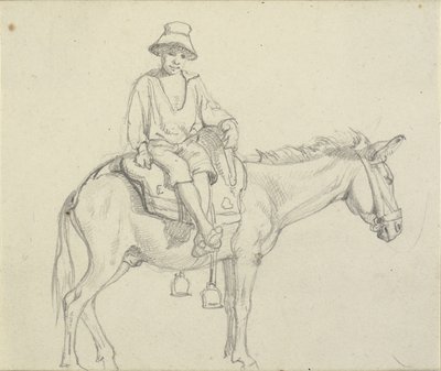 Jongen zittend zijwaarts op een ezel door Wilhelm Marstrand