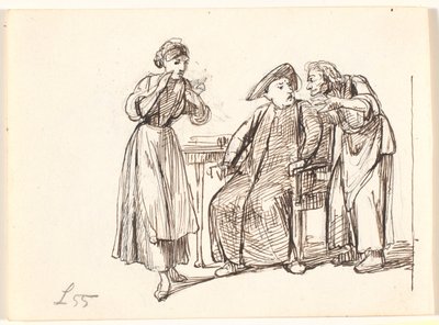 Een oude vrouw spreekt met een pater, links een jonge vrouw door Wilhelm Marstrand