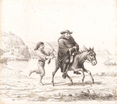 Een monnik rijdend op een ezel gevolgd door een Italiaanse jongen door Wilhelm Marstrand