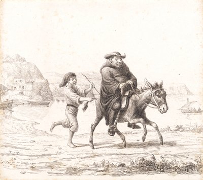 Een monnik rijdend op een ezel gevolgd door een Italiaanse jongen door Wilhelm Marstrand