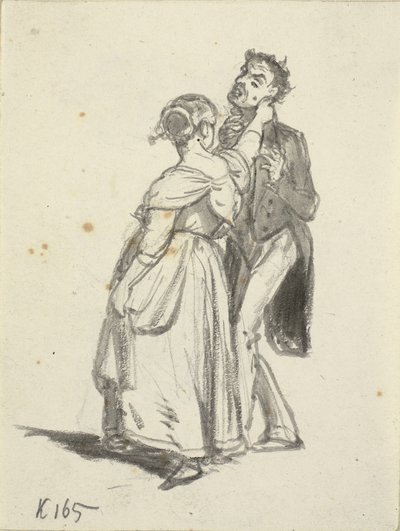 Een meisje trekt een man aan zijn oor door Wilhelm Marstrand
