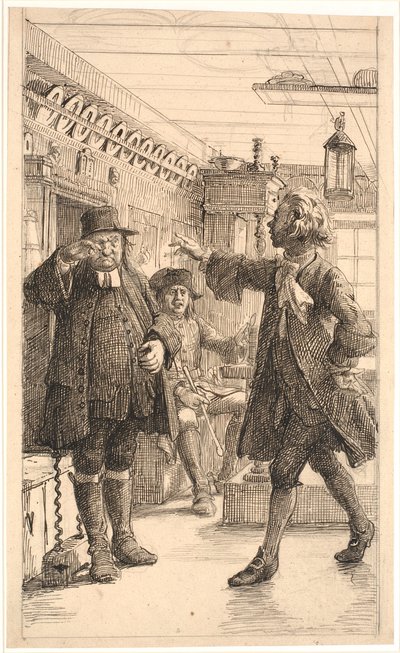 Erasmus Montanus bewijst dat Per Degn een haan is door Wilhelm Marstrand