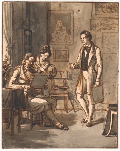 Een kunstwerk wordt beoordeeld door Wilhelm Marstrand