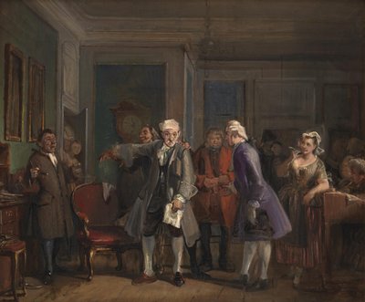 Uit Ludvig Holbergs "Den Stundesløse", I akt, 6. scène door Wilhelm Marstrand