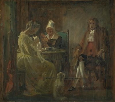Bezoek van de vrijer. Kostuums uit de tijd van Holberg door Wilhelm Marstrand