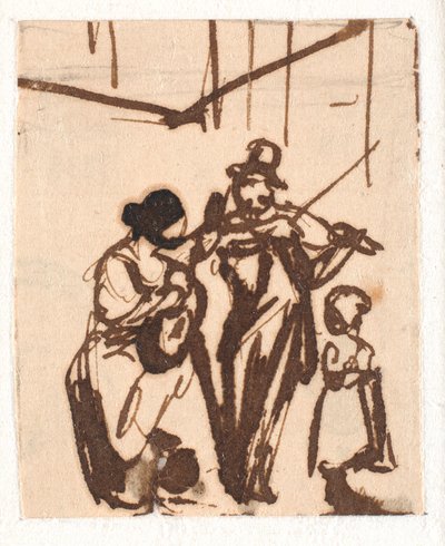 Straatmuzikanten. Zeer kleine schets door Wilhelm Marstrand