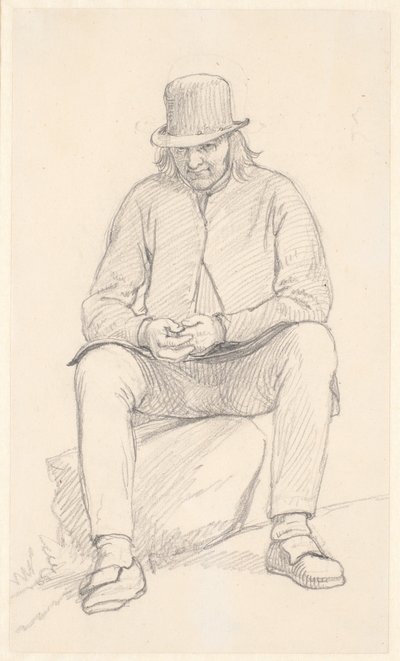 Oude Zweedse boer, zittend op een steen door Wilhelm Marstrand