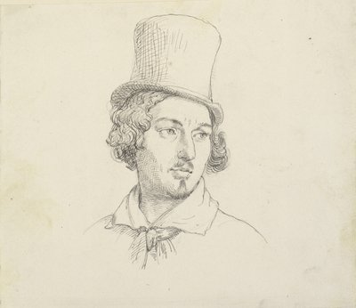 Hoofd van een man met hoge hoed door Wilhelm Marstrand