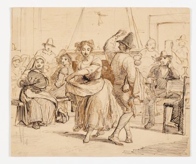 Interieur van een taverne met een dansend paar door Wilhelm Marstrand