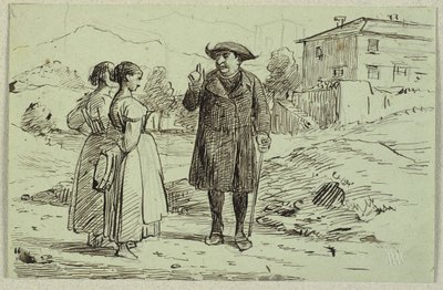 Italiaans tafereel met twee vrouwen en een pater door Wilhelm Marstrand