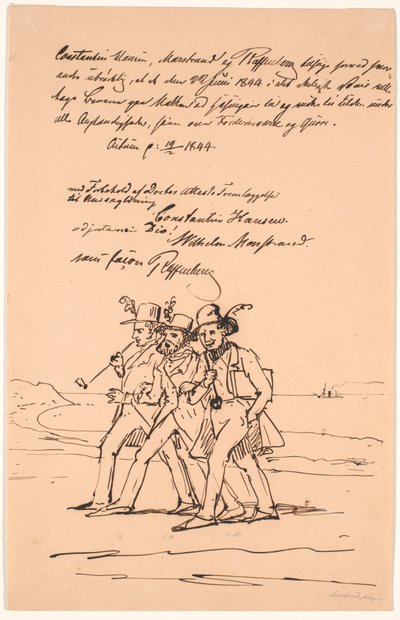 Marstrand, Constantin Hansen en Raffenberg op voettocht door Wilhelm Marstrand