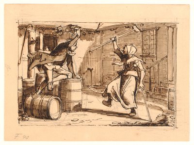 Peder Paars 2e boek 3e zang. Jens Bloks en moeder Gunhilds gevecht door Wilhelm Marstrand