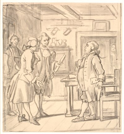 Bezoek van de raadsheren om geluk te wensen. (De politieke kandestøber) door Wilhelm Marstrand