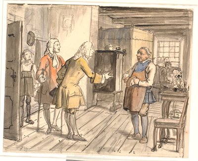 Bezoek van de raadsheren met gelukwensen. (De politieke kandesteker) door Wilhelm Marstrand