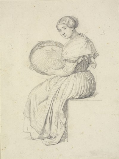 Zittende vrouw met tamboerijn door Wilhelm Marstrand