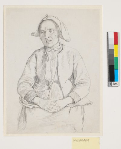 Zittende Zweedse vrouw, kniestuk door Wilhelm Marstrand