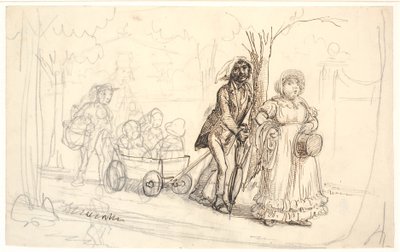 Schoenmakersfamilie op weg naar een picknick langs de kustweg door Wilhelm Marstrand