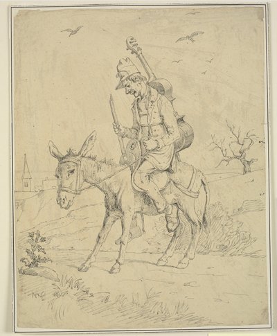 Spillemand op een ezel door Wilhelm Marstrand