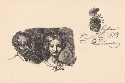 Studieblad met twee hoofden en een schriftproef door Wilhelm Marstrand