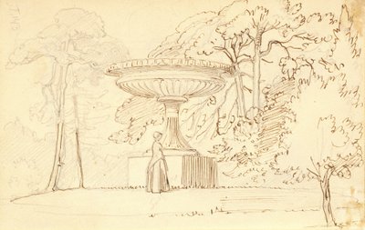 Zuidelijke tuin met een dame bij een kolossale schaal door Wilhelm Marstrand