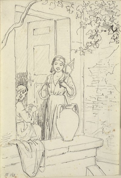 Twee Italiaanse vrouwen in een deur, een met een mand door Wilhelm Marstrand