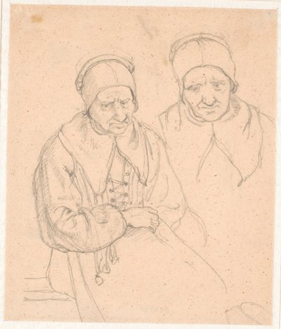 Twee studies van een oude Zweedse vrouw door Wilhelm Marstrand