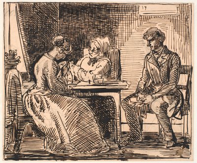 Schets voor "Beeld van het dagelijks leven" (Het Bezoek van de Vrijer) door Wilhelm Marstrand