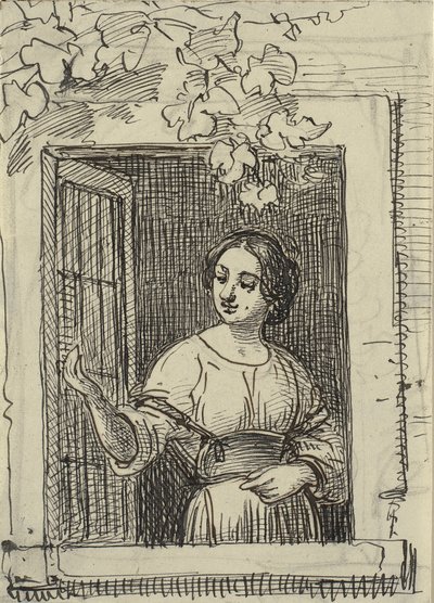 Jong meisje in een raam door Wilhelm Marstrand
