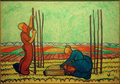 Man en vrouw zetten bonenstaken door Wilhelm Morgner