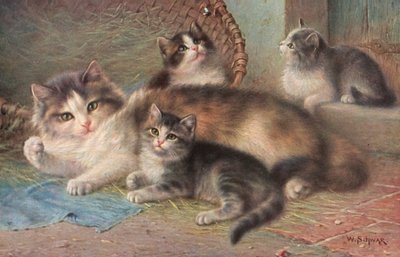 Katten ansichtkaart door Wilhelm Schwar