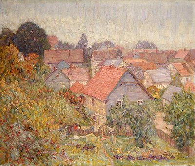 Uitzicht vanuit het atelierraam, Willingshausen door Wilhelm Thielmann