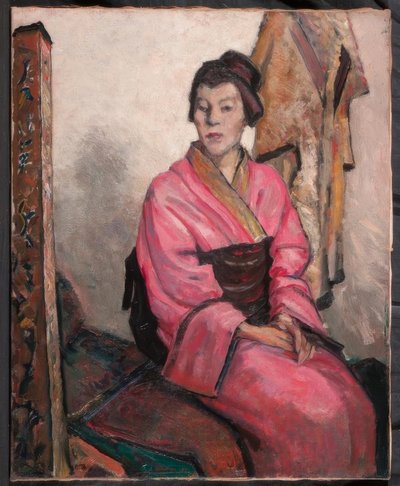 Dame in kimono door Wilhelm Thöny