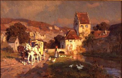 Een paard en wagen bij een rivier door Wilhelm Velten