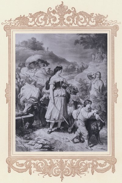 Dorothea en de emigranten, Hermann en Dorothea (litho) door Wilhelm von (after) Kaulbach