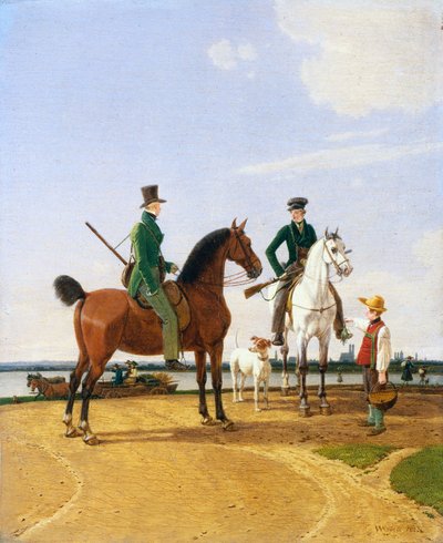 Jager en Heer bij de Rivier Isar met Uitzicht op München door Wilhelm von Kobell