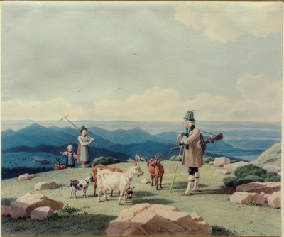 Jager met herderin en kind op de Hirschberg door Wilhelm von Kobell