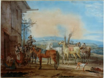Ruiter voor een herberg door Wilhelm von Kobell