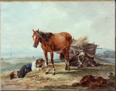 Slapende boerenjongen met paard door Wilhelm von Kobell