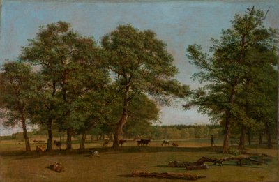 Weidevelden bij Dietramszell (Weidelandschap met oude eiken) door Wilhelm von Kobell