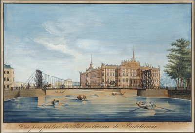 Uitzicht op de Ketting Panteleimonovsky Brug en het Mikhailovsky Kasteel over de Fontanka in Sint-Petersburg door Wilhelm von Traitteur