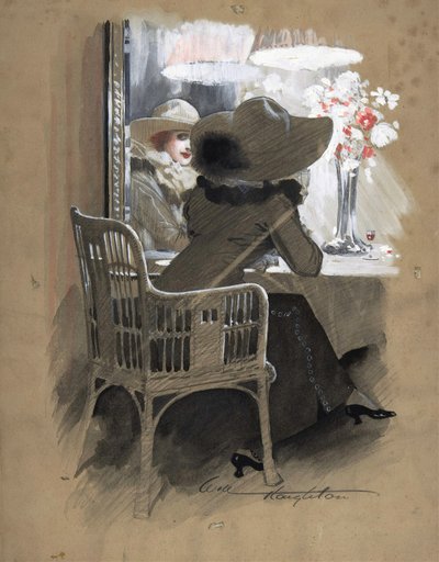 Portret van een vrouw zittend aan een tafel, ca. 1896 door Will Houghton