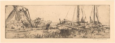 De Vliet door Willem Adrianus Grondhout (signed by artist)