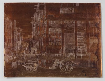 Oud stadsgedeelte van Amsterdam met wagen op de voorgrond door Willem Adrianus Grondhout (signed by artist)