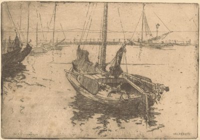 Schuiten in de haven van Volendam door Willem Adrianus Grondhout (signed by artist)